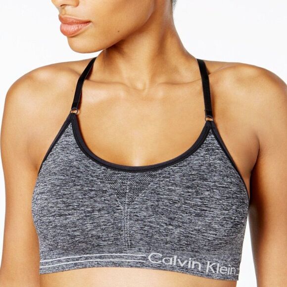 NWT Calvin Klein M Performance Low-impact Racerback Black Grey Sext Sports Bra - Picture 1 of 10